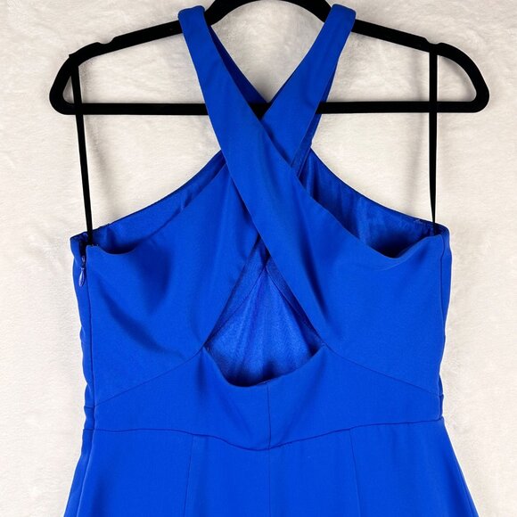 Laundry by Shelli Segal Blue Cross Back Halter Gown Size 4 Long Formal Dress - Picture 5 of 12